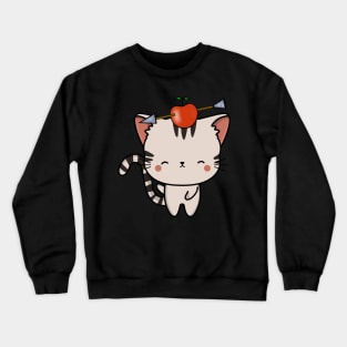 Funny Tabby cat is playing william tell with an apple and arrow Crewneck Sweatshirt